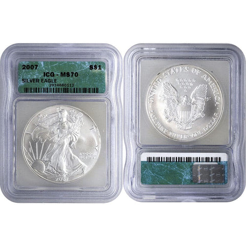 2007 American Silver Eagles - ICG MS70 - Includes Wooden Storage Box
