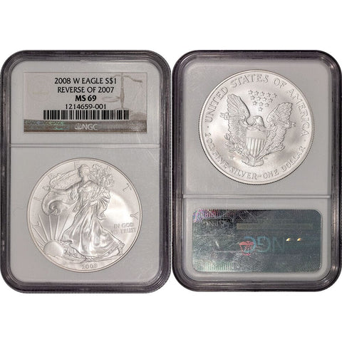 2008-W Reverse of 2007 Burnished American Silver Eagle - NGC MS 69