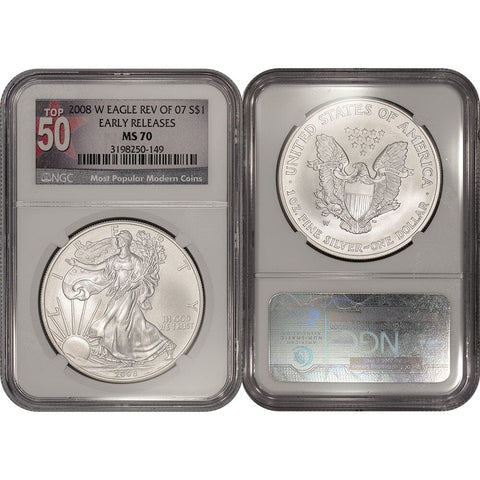 2008-W "Reverse of 2007" Burnished Silver Eagle - NGC MS 70