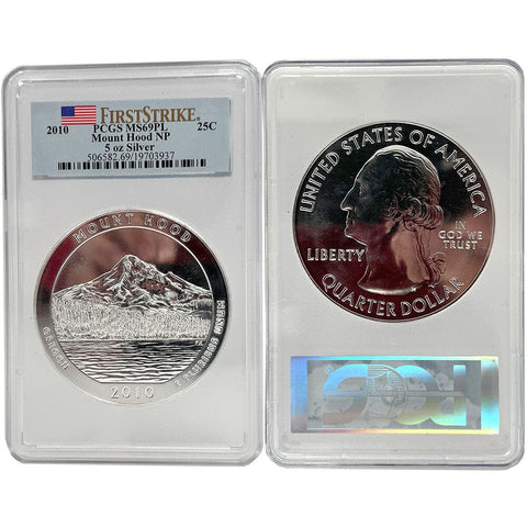 2010 Mount Hood America The Beautiful Silver 5 oz Quarter - PCGS MS 69 PL