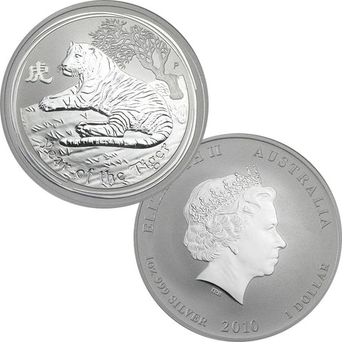 2010 Australia Silver Year of the Tiger 1 oz .999 Silver - Gem BU in Capsule