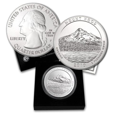 2010-P Mount Hood America The Beautiful Silver Burnished 5 oz Quarter - Gem in OGP