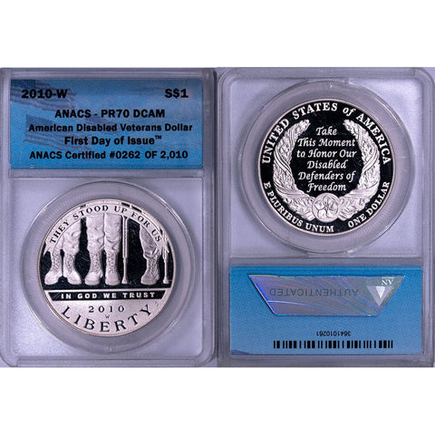 2010-W Disabled Veterans Commemorative Proof Silver Dollar - ANACS PR70 DCAM