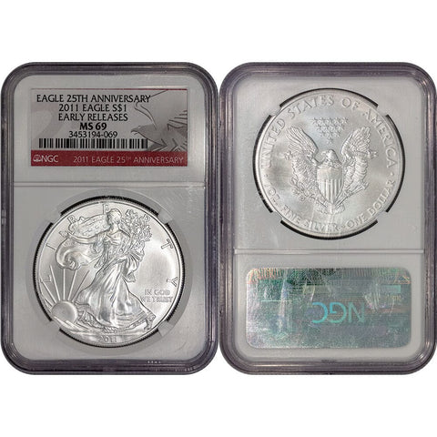 2011 25th Anniversary Silver Eagle - NGC MS 69 ER Red Label
