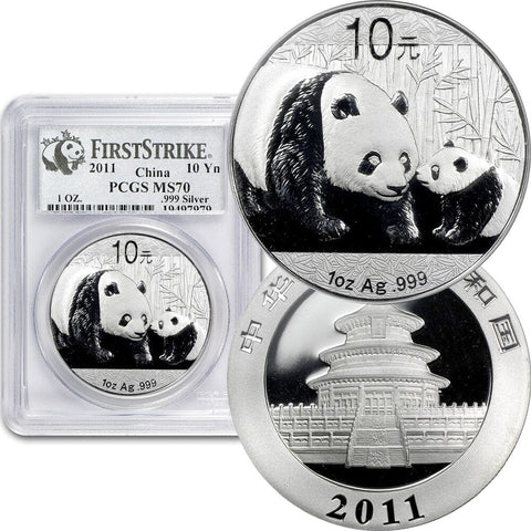 2011 China 10 Yuan Silver Panda 1 oz .999 Silver KM.1980 - PCGS MS 70 FirstStrike