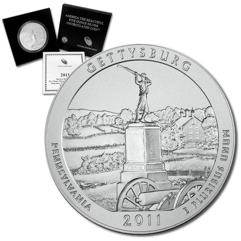 2011-P Gettysburg America The Beautiful Silver Burnished 5 oz Quarter - Gem in OGP