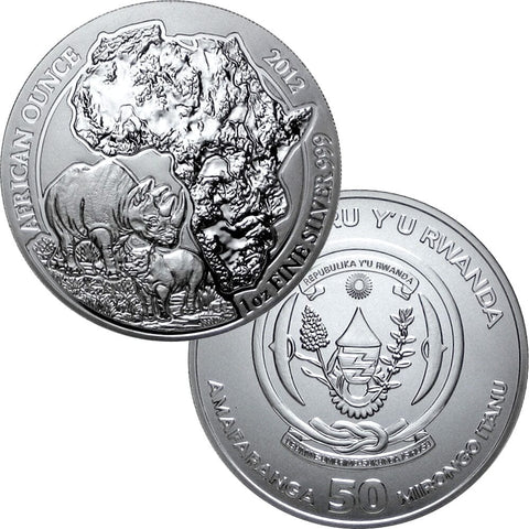 2012 Rwanda 50 Francs 1 oz Silver African Ounce - Gem in Mint Plastic