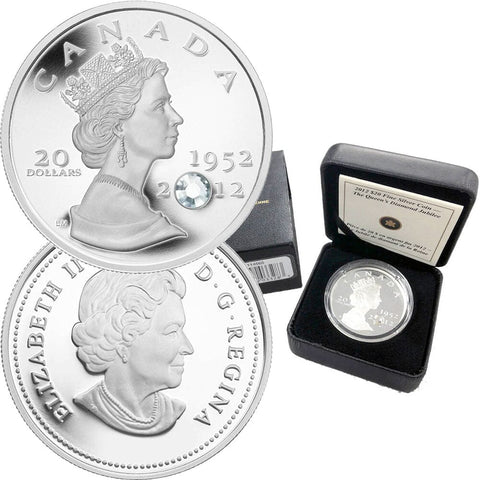 2012 Canada $20 Queen's Diamond Jubilee w/ Crystal Silver Coin - Gem Proof in OGP w/ COA