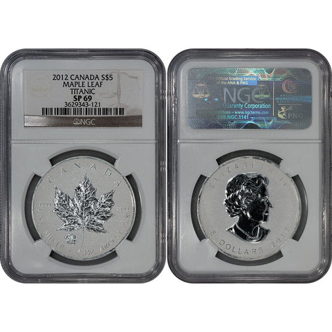 2012 Titanic Privy $5 Canadian 1 oz Silver Maple Leaf .9999 Silver - NGC SP 69