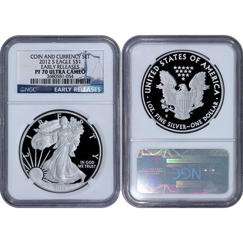 2012-S Proof American Silver Eagle - NGC PF 70 UCAM - Coin & Currency Set