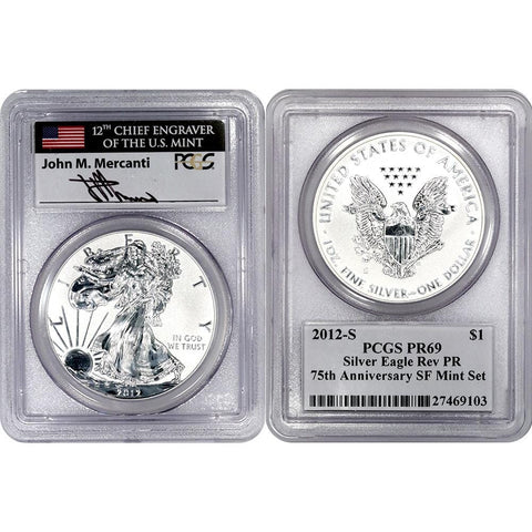 2012-S Reverse Proof American Silver Eagle - PCGS PR 69 Mercanti