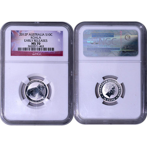 2012-P Australia 10 Cent Silver Koala 1/10th Oz .999 Silver - NGC MS 70