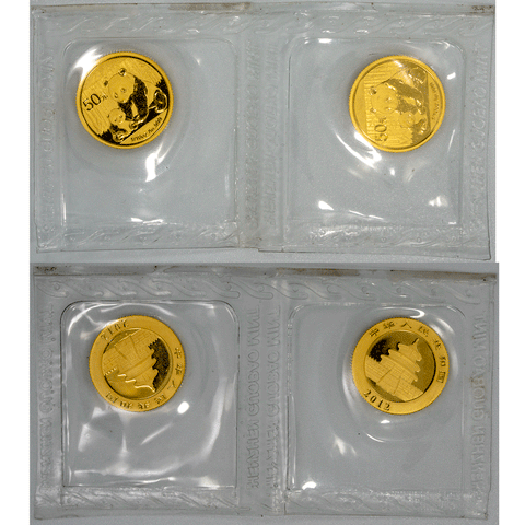 Pack of Two 2012 50 Yuan 1/10oz Gold Pandas - Gem Uncirculated in Government Plastic