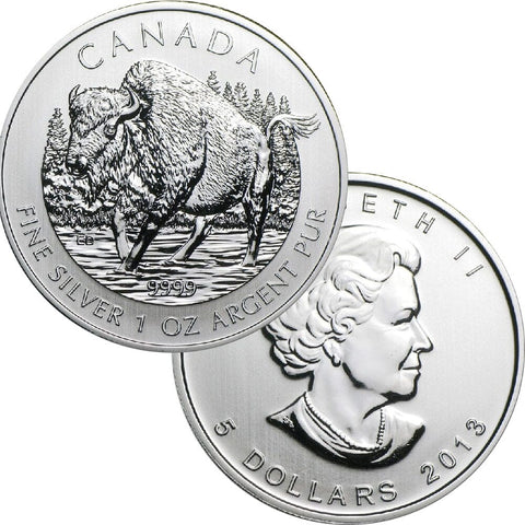 2013 $ 5 Dollars Canadian Wood Bison (Wildlife Series) 1 oz .9999 Silver Coin