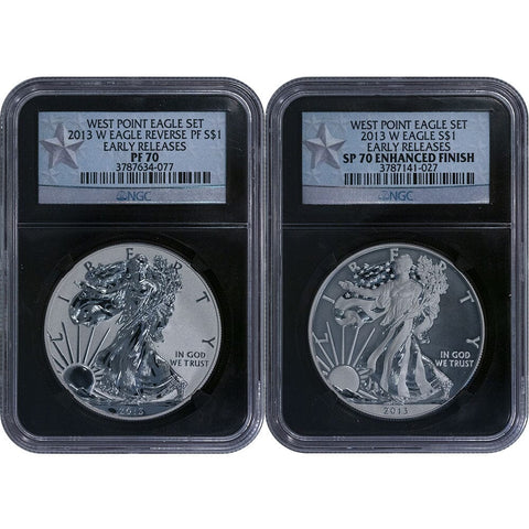 2013-W West Point American Silver Eagle Set - Reverse Proof & Enhanced Finish - NGC 70