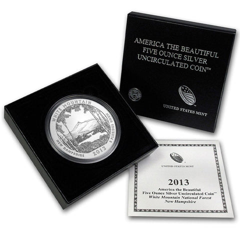 2013-P White Mountain America The Beautiful Silver Burnished 5 oz Quarter - Gem in OGP
