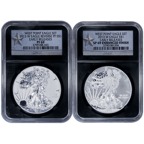 2013-W West Point 2-Coin American Silver Eagle Set in NGC PF/SP 69