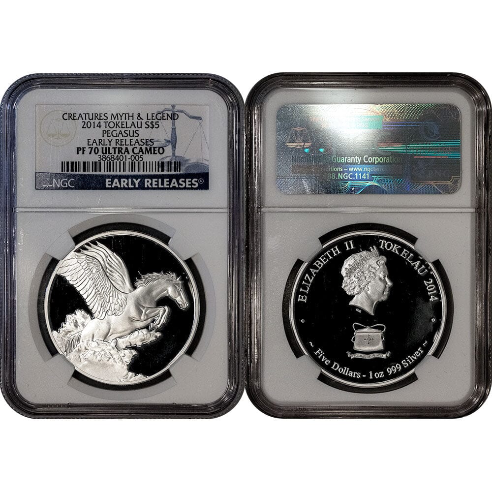Proof 2014 $1 Tokelau Pegasus .999 Silver 1 oz Coins - NGC