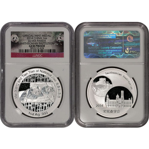 2014 China Silver Panda Smithsonian Medal 1 oz .999 Silver - NGC Gem Uncirculated