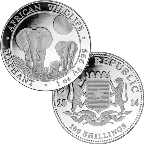 2014 Somalian .999 1 oz Silver Elephant Coin - Gem Uncirculated in Capsule
