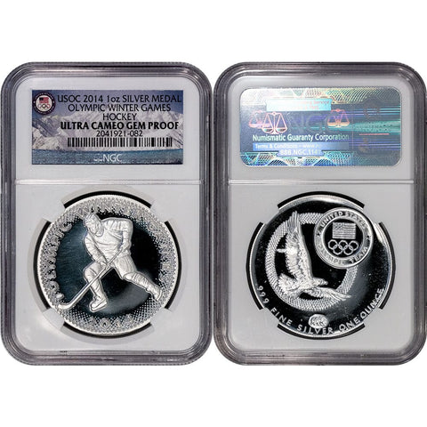 2014 USOC 1 oz Silver Winter Games Hockey Medal - NGC Gem Proof UCAM