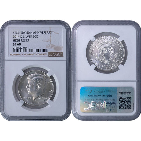 2014-D High Relief 50th Anniversary Silver Kennedy - NGC SP 68