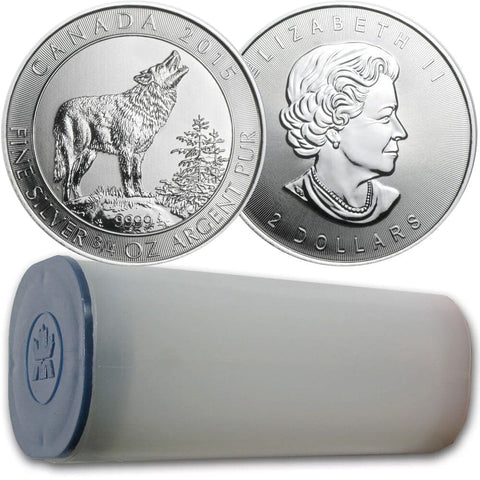 30-Coin Roll of 2015 $2 3/4 oz Silver Canadian Grey Wolf Coins - Gem in Tube