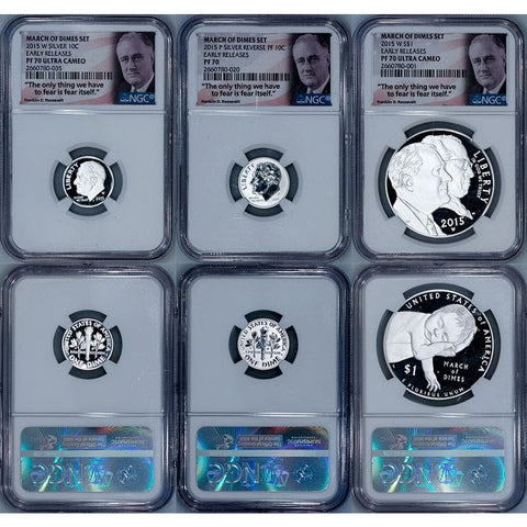 2015 March of Dimes 3-Coin Special Silver Set - Includes Reverse Proof Dime - NGC 70