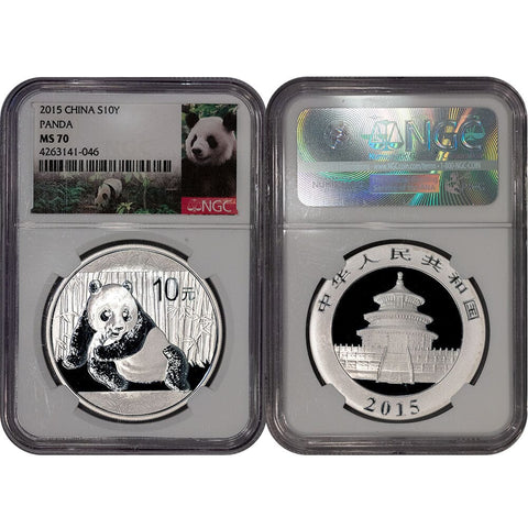 2015 China Silver 10 Yuan Panda 1 oz .999 Silver - NGC MS 70