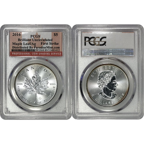 2016 $5 Canadian 1 oz Silver Maple Leaf .9999 Silver - PCGS Brilliant Uncirculated