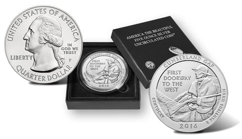2016-P Burnished Cumberland Gap National Park Silver 5 oz Quarter - Gem in OGP w/ CoA