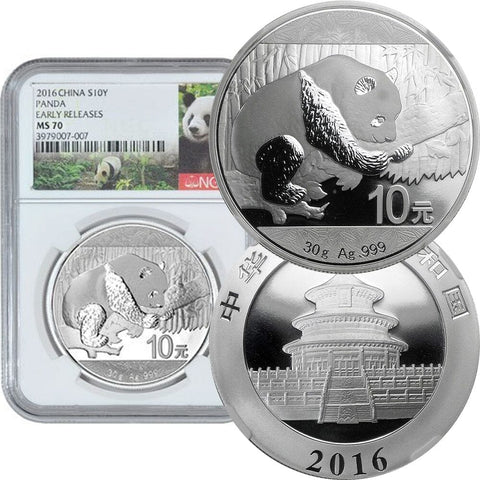 2016 China Silver Panda 10 Yuan 30g .999 Silver - NGC MS 70 ER