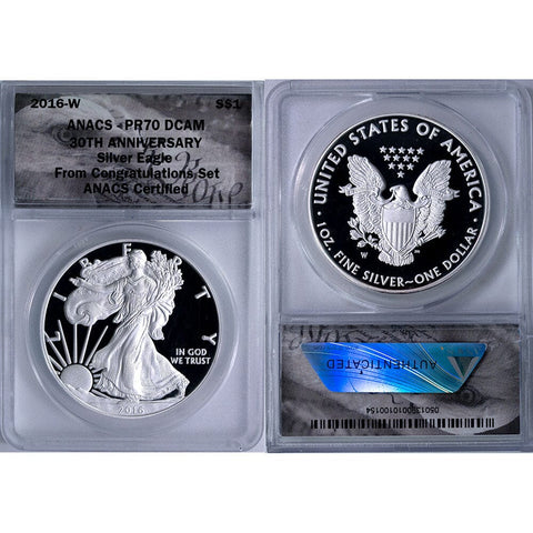 2016-W Proof American Silver Eagle 30th Anniversary From Congratulations Set - ANACS PR70 DCAM