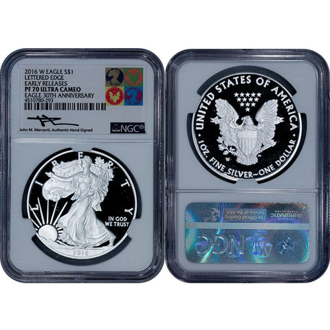 2016-W Proof American Silver Eagle, Lettered Edge - NGC PF 70 UCAM Mercanti