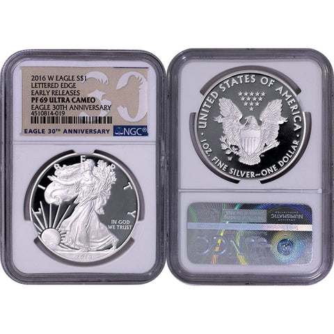 2016-W Proof American Silver Eagle 30th Anniversary Lettered Edge - NGC PF 69 Ultra Cameo