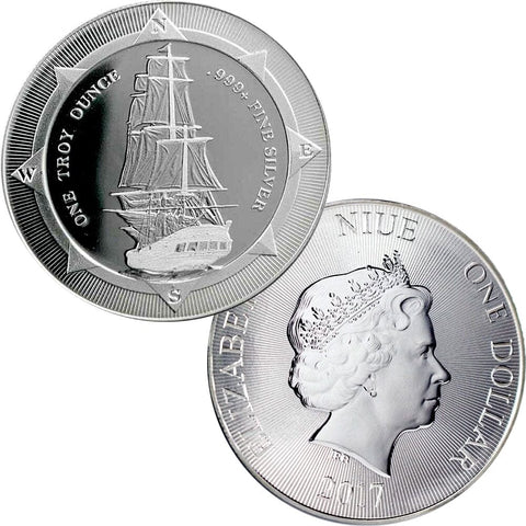 2017 Niue 1 oz Silver $2 HMS Bounty Silver Coin - Gem Brilliant Uncirculated