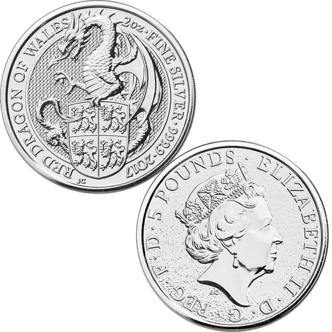 2019 Great Britain 2 oz Silver Queen’s Beasts – Red Dragon of Wales - PQ BU
