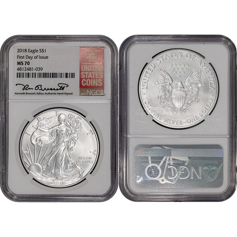 2018 American Silver Eagle - NGC MS 70 Bressett Signature FDOI