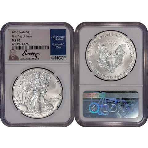 Box of 20, 2018 American Silver Eagles - NGC MS 70 FDOI Moy Signature