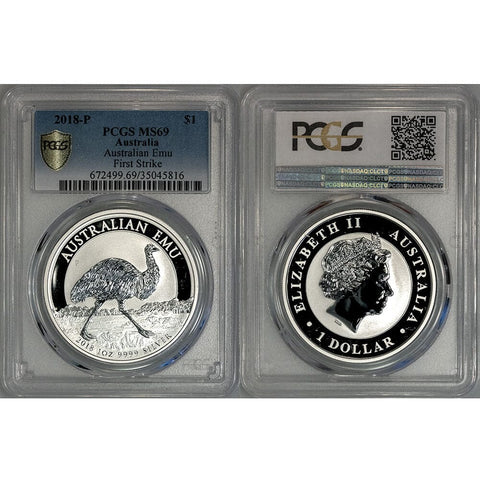 2018 Australia $1 .9999 Silver 1 oz. Emu - PCGS MS 69