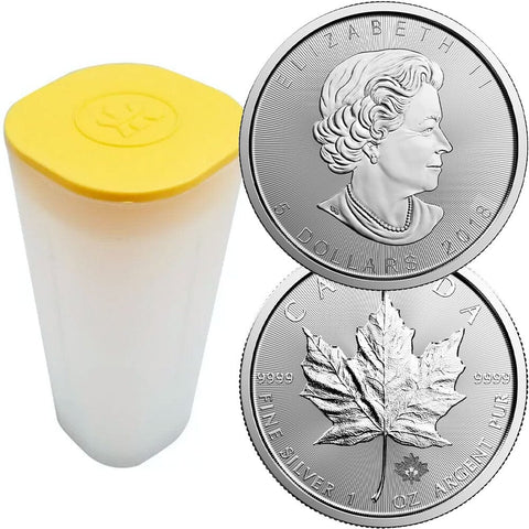 25-Coin Rolls of 2018 Canadian 1 oz .9999 Silver $5 Maple Leaf Coins - Gem In Original Tubes