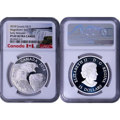 2018 $15 Canada Silver Magnificent Bald Eagles - NGC PF 69 Ultra Cameo