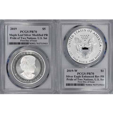 2019 Pride of Two Nations Enhanced Silver Eagle & Modified Maple Leaf - PCGS 70 FDOI Whitley