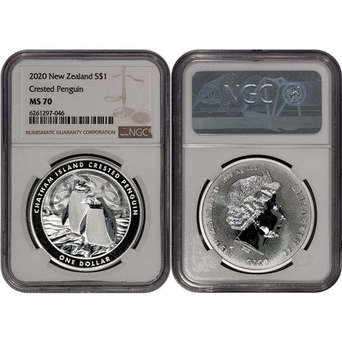 2020 New Zealand .999 1 oz Silver Crested Penguin - NGC MS 70