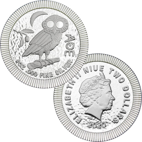 20-Coin Roll of 2020 Niue 1 oz Silver $2 Athenian Owls - Gem Brilliant Uncirculated