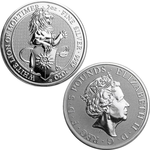 2020 Great Britain 2 oz Silver Queen’s Beasts – White Lion of Mortimer - PQ BU