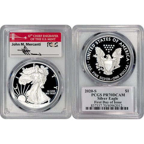 2020-S Proof American Silver Eagle - PCGS 70 DCAM FDOI Mercanti