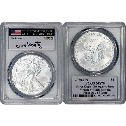 2020(P) $1 American Silver Eagle Emergency Issue - PCGS MS 70 FDOI Licaretz