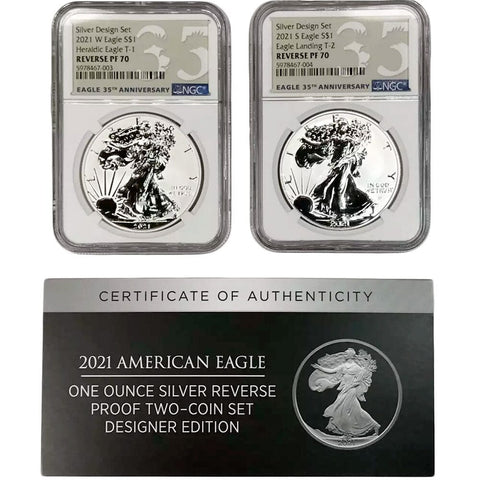 2021 American Silver Eagle Reverse Proof 2-Coin Design Set - NGC Reverse PF 70 (w/ OGP)