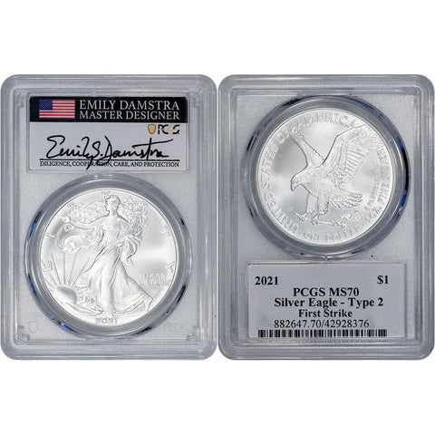 2021 T.2 $1 American Silver Eagle - PCGS MS 70 First Strike Damstra